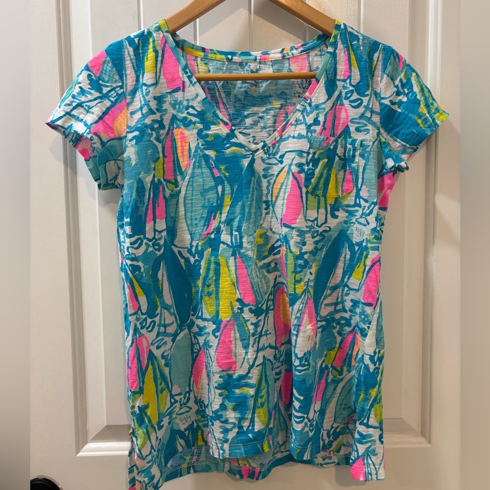Lilly Pulitzer Sail Boat Tee Shirt Size XS